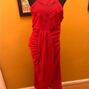 Chic Me Red Eyelet Ruched Asymmetrical Dress New In Bag Size Large